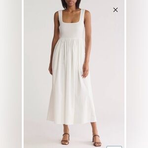 NWT- WAYF Smocked Fit & Flare Sundress, White, Size Large
